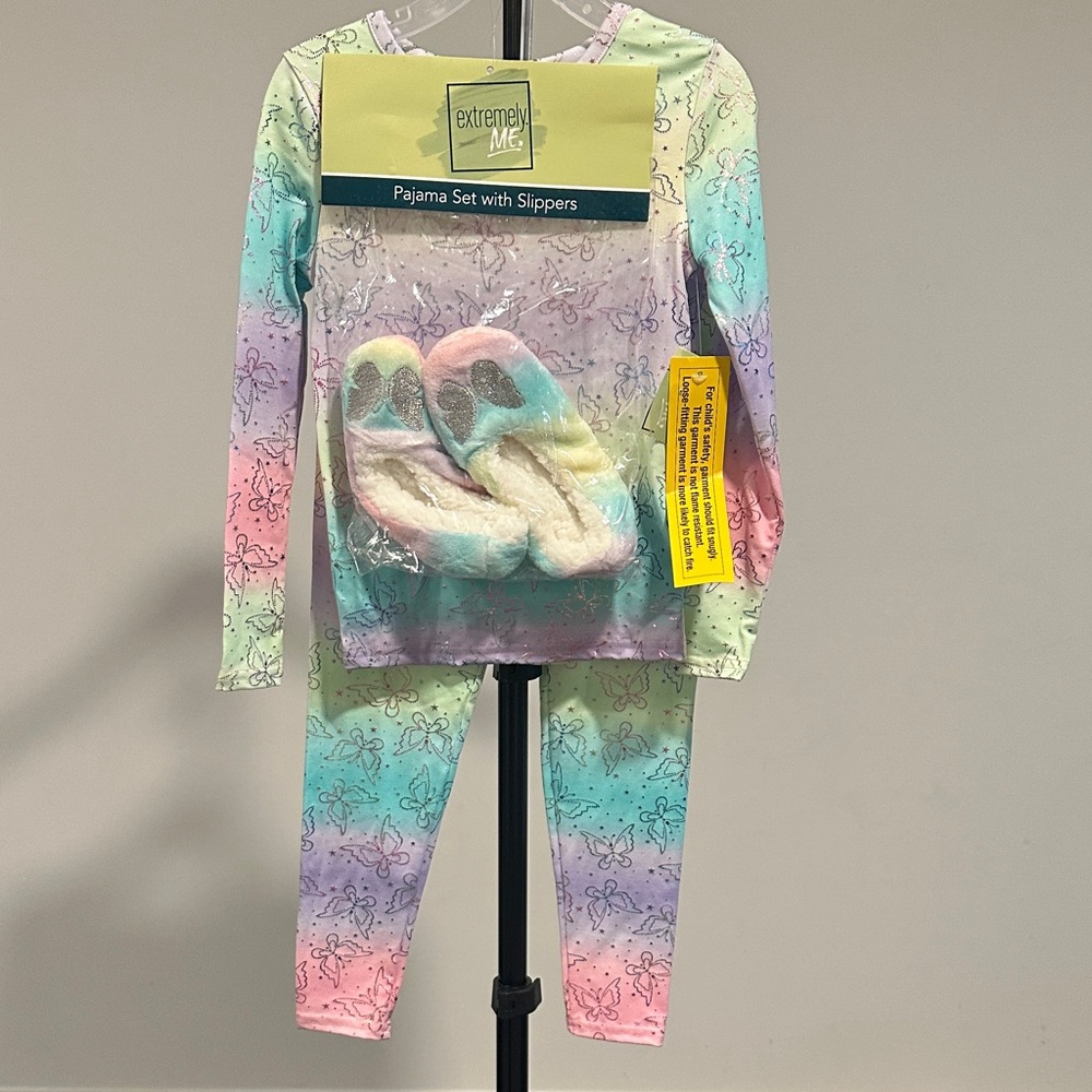 Kids Rainbow Pajama Set with Slippers
